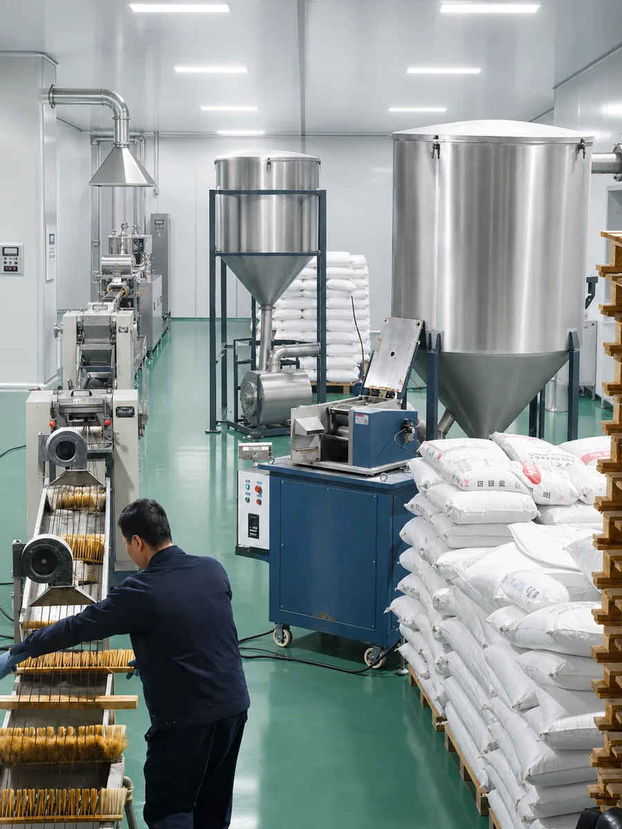 DEYU modified plastic production line with operator and raw material storage
