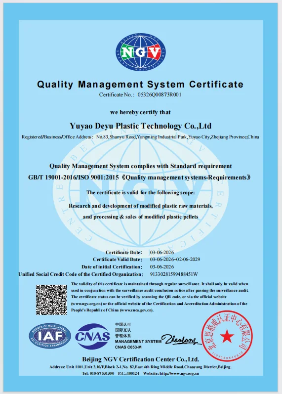DEYU ISO 9001 quality management system certificate