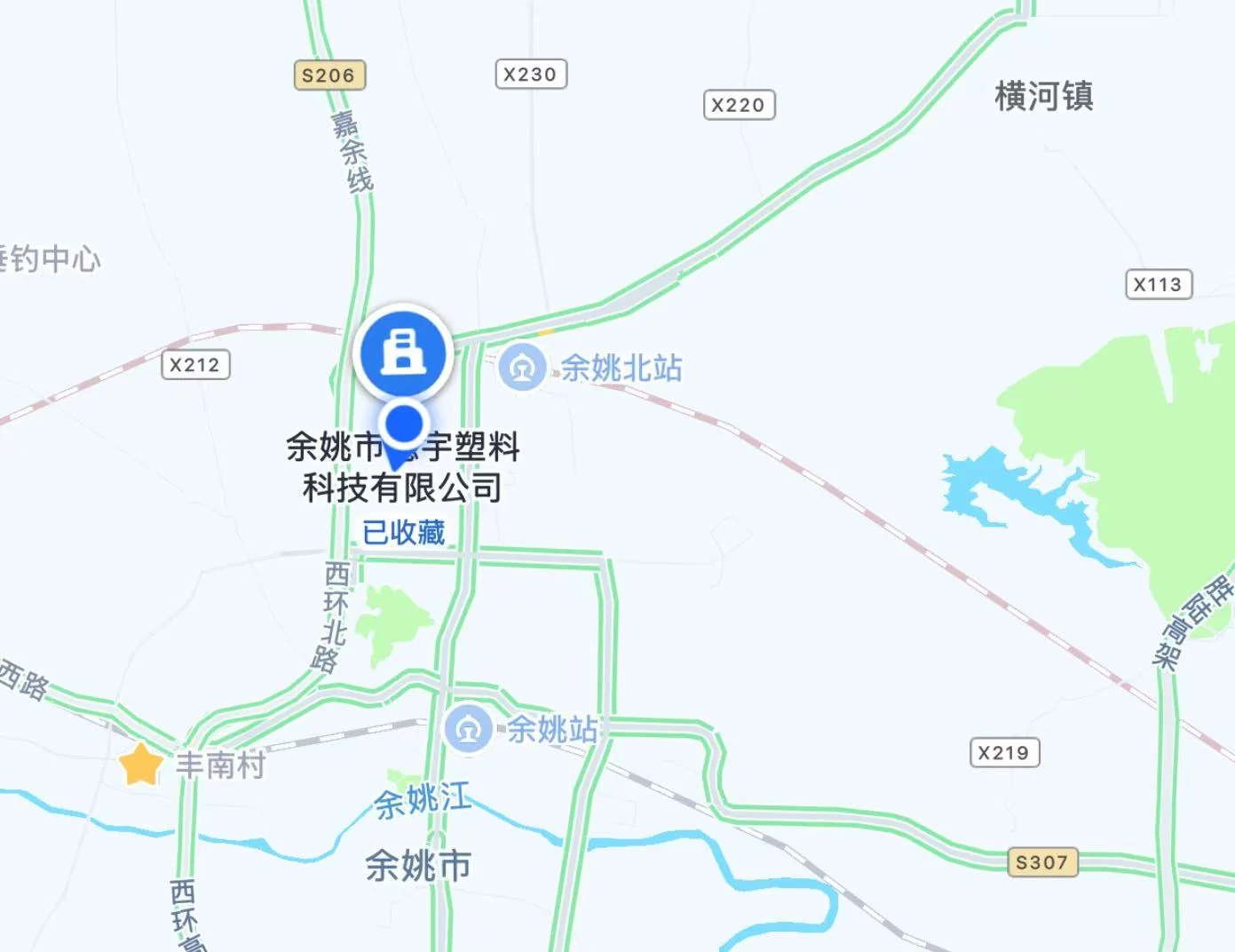 Map screenshot showing Yuyao Deyu Plastic Technology Co., Ltd. near Yuyao North Station in Yuyao, Ningbo, Zhejiang, China
