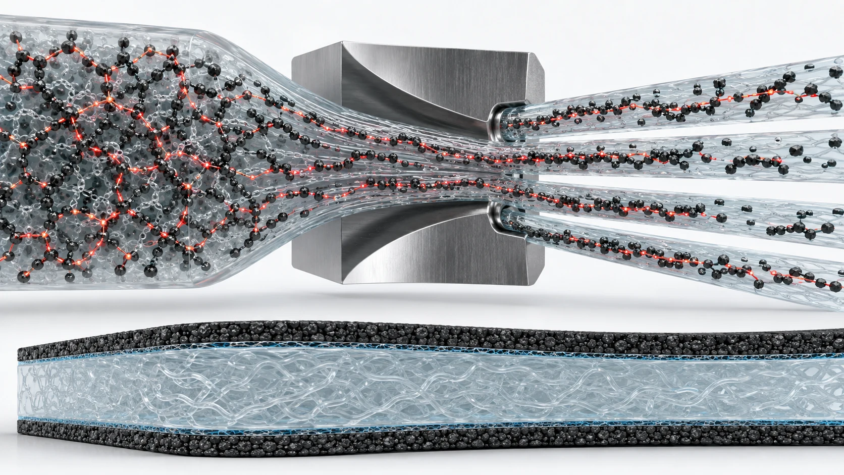 Scientific visualization of conductive network reconstruction during PP filament drawing and three-layer coextrusion