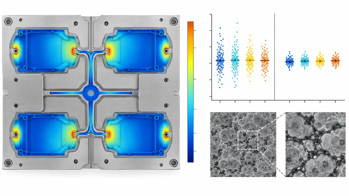Scientific visualization of flow and resistance variation in a four-cavity antistatic PP mold