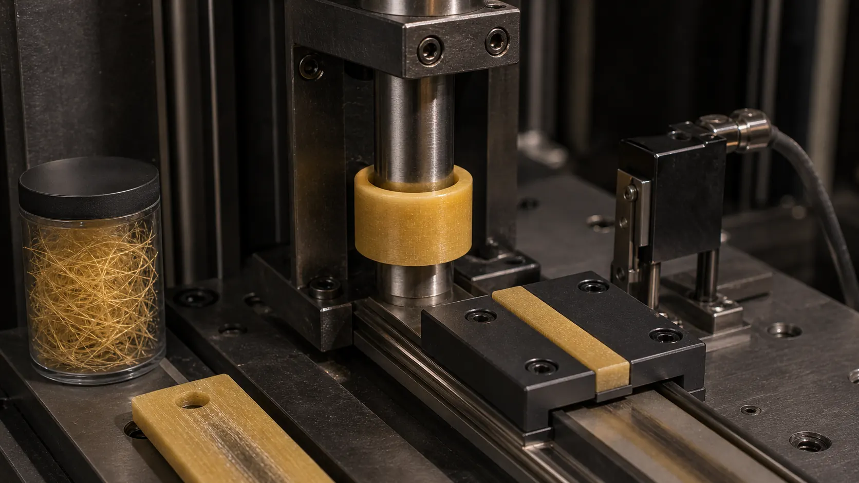 Aramid reinforced PA66 bushing and guide part wear test