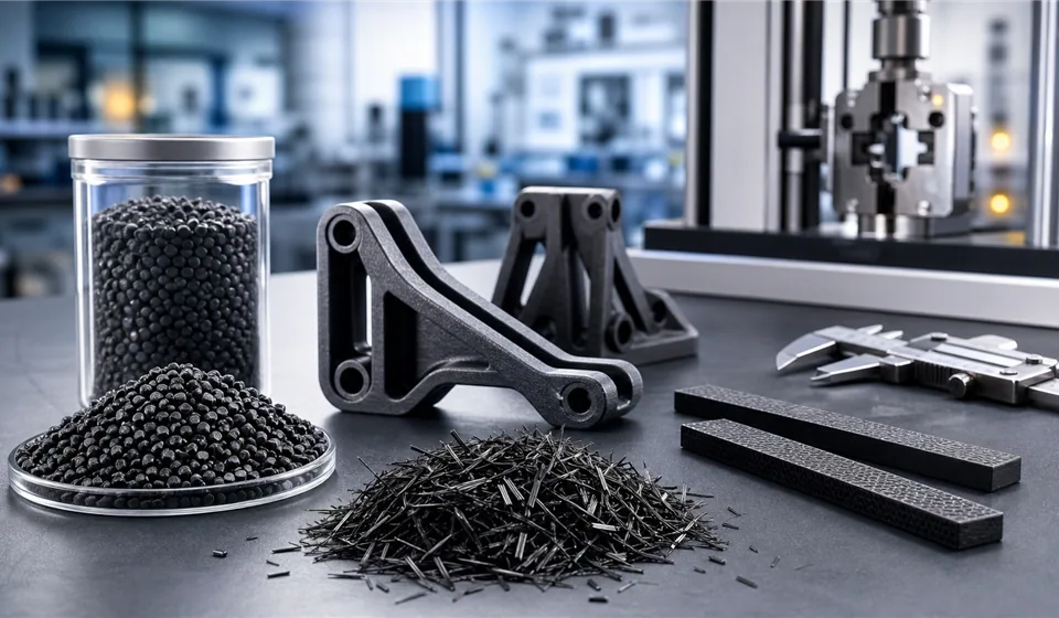 Carbon fiber reinforced plastic pellets, chopped carbon fiber and molded samples for formulation selection