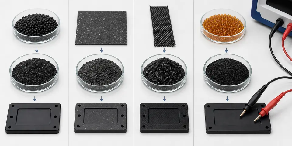 Conductive plastic route comparison from filler dispersion to molded part resistance testing