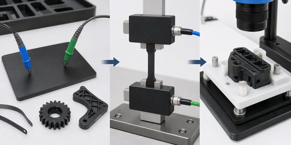 Conductive plastics testing workflow with surface resistance volume resistance molded part inspection and resin samples