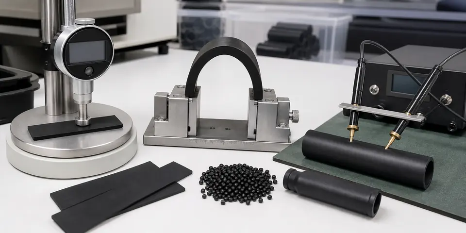 Conductive TPU and TPR validation with hardness bending recovery and surface resistance probes