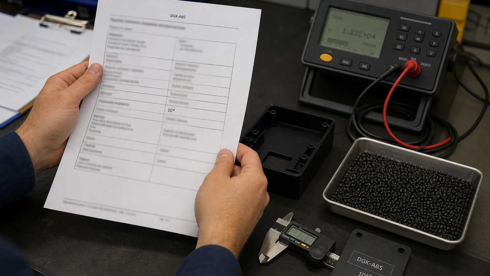 Smartphone-style COA review and laboratory validation scene for DGK-ABS DD3C conductive ABS