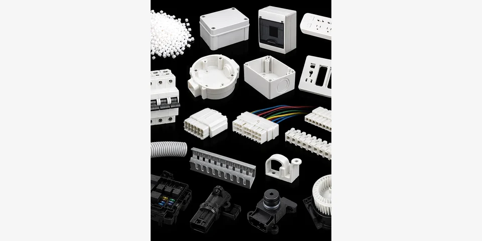 Local product image of DGK-PP WPP-V0 flame-retardant PP electrical parts used as a junction-box material reference