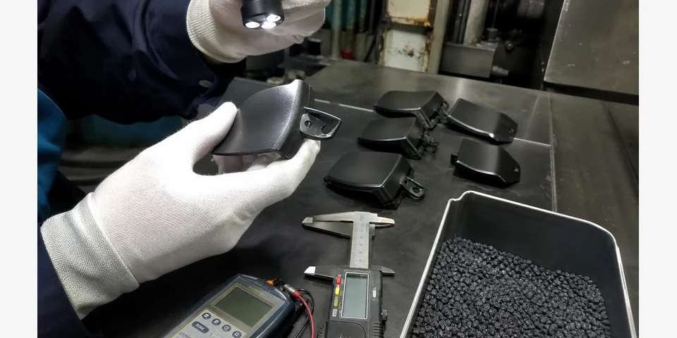 Factory QA inspection of graphite conductive plastic molded parts for surface finish and resistance stability