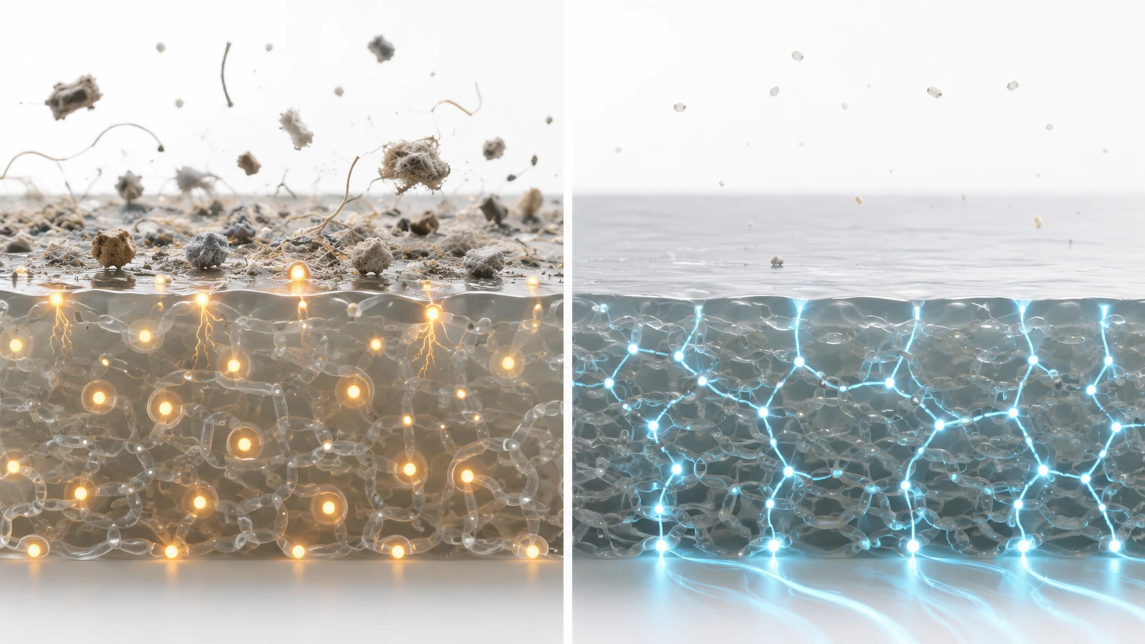 Scientific figure showing UV weathering, flame retardancy and antistatic charge dissipation in a polymer