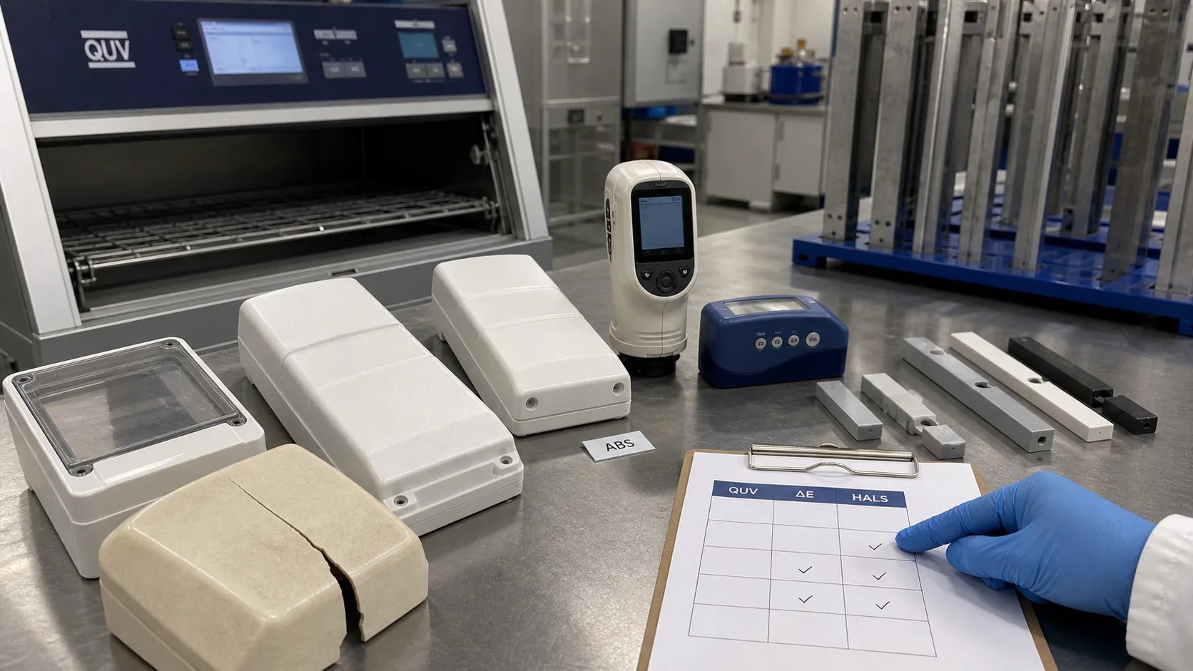 QUV weathering and color stability validation for outdoor ABS housings